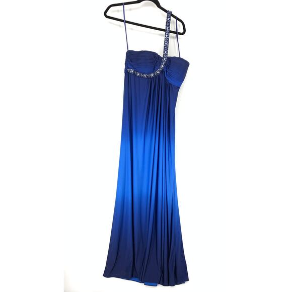 Cache One Shoulder Maxi Dress Womens Size 8 Blue Ombre Beaded Embellishments - Picture 1 of 9